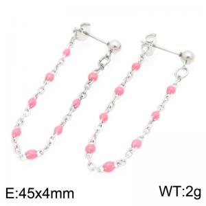 Stainless Steel Chain Earrings With Colorful Beads Gold Silver Color - KE118974-Z