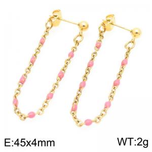 Stainless Steel Chain Earrings With Colorful Beads Gold Silver Color - KE118975-Z