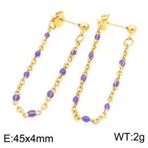 Stainless Steel Chain Earrings With Colorful Beads Gold Silver Color - KE118977-Z
