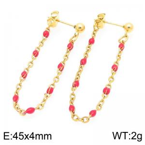 Stainless Steel Chain Earrings With Colorful Beads Gold Silver Color - KE118979-Z