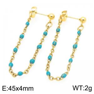 Stainless Steel Chain Earrings With Colorful Beads Gold Silver Color - KE118985-Z