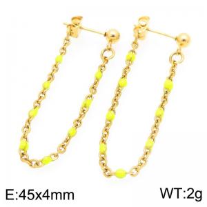 Stainless Steel Chain Earrings With Colorful Beads Gold Silver Color - KE118987-Z