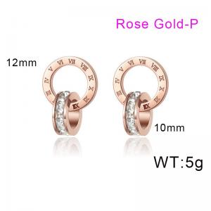 Roman numeral double ring light luxury niche stainless steel Stone&Crystal Earring - KE119054-YWYM