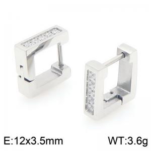 European and American fashion personality stainless steel square outer inlaid with diamond temperament silver earrings - KE119085-KC