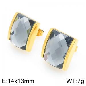 Square Gray Zircon Earring Stainless Steel Gold Geometry Earring - KE119087-GC