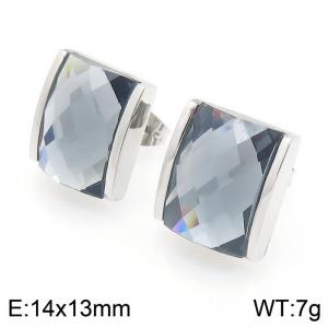Square Gray Zircon Earring Stainless Steel Silver Geometry Earring - KE119088-GC