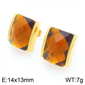 Square Brown Zircon Earring Stainless Steel Gold Geometry Earring - KE119089-GC