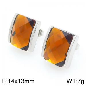 Square Brown Zircon Earring Stainless Steel Silver Geometry Earring - KE119090-GC