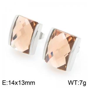 Square Dark Brown Zircon Earring Stainless Steel  Geometry Earring - KE119092-GC