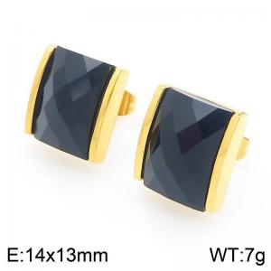 Square Black Zircon Earring Stainless Steel Gold Geometry Earring - KE119093-GC