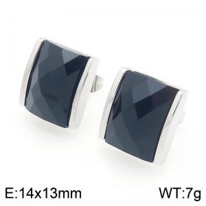 Square Black Zircon Earring Stainless Steel Silver Geometry Earring - KE119094-GC