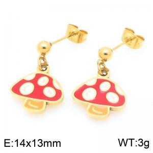 Trendy summer new stainless steel creative drip oil colored mushroom pendant temperament gold tassel earrings - KE119392-Z