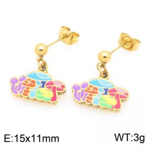 Trendy summer new stainless steel creative drip oil colored mushroom pendant temperament gold tassel earrings - KE119393-Z