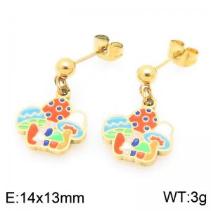 Trendy summer new stainless steel creative drip oil colored mushroom pendant temperament gold tassel earrings - KE119394-Z