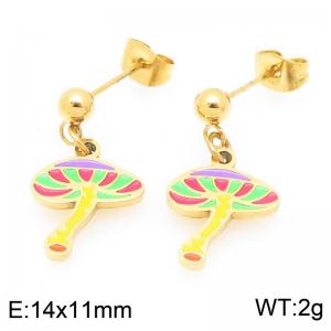 Trendy summer new stainless steel creative drip oil colored mushroom pendant temperament gold tassel earrings - KE119395-Z