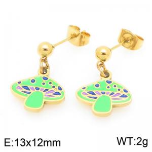 Trendy summer new stainless steel creative drip oil colored mushroom pendant temperament gold tassel earrings - KE119396-Z