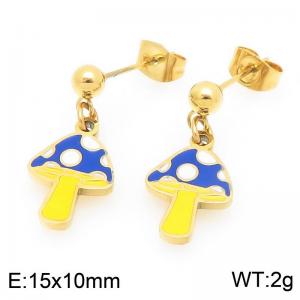 Trendy summer new stainless steel creative drip oil colored mushroom pendant temperament gold tassel earrings - KE119397-Z