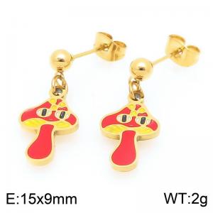 Trendy summer new stainless steel creative drip oil colored mushroom pendant temperament gold tassel earrings - KE119398-Z