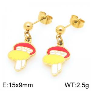 Trendy summer new stainless steel creative drip oil colored mushroom pendant temperament gold tassel earrings - KE119399-Z