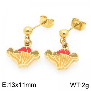 Trendy summer new stainless steel creative drip oil colored mushroom pendant temperament gold tassel earrings - KE119400-Z