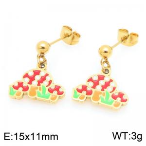 Trendy summer new stainless steel creative drip oil colored mushroom pendant temperament gold tassel earrings - KE119401-Z
