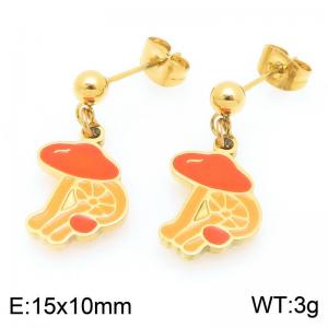 Trendy summer new stainless steel creative drip oil colored mushroom pendant temperament gold tassel earrings - KE119402-Z