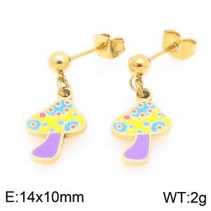 Trendy summer new stainless steel creative drip oil colored mushroom pendant temperament gold tassel earrings - KE119403-Z