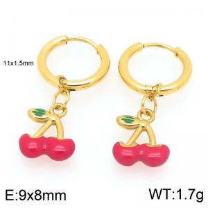 European and American fashion personality stainless steel creative fruit series drip cherry temperament gold earrings - KE119993-GC