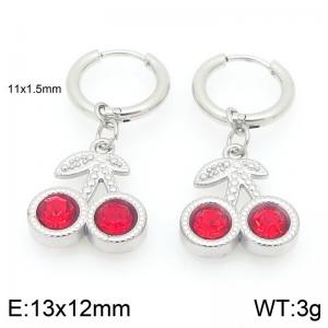 European and American fashion personality stainless steel creative fruit series set with zircon cherry temperament silver earrings - KE119994-GC