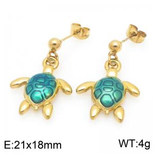 Fashionable vacation style stainless steel colorful turtle earrings - KE120031-Z