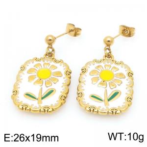 Fashionable countryside style stainless steel colorful flower earrings - KE120034-Z