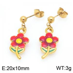 Fashionable countryside style stainless steel colorful flower earrings - KE120035-Z
