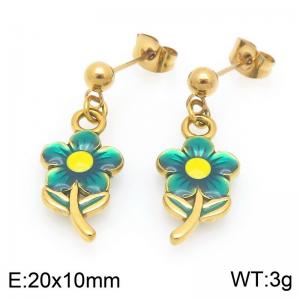 Fashionable countryside style stainless steel colorful flower earrings - KE120036-Z