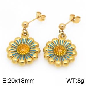 Fashionable countryside style stainless steel colorful flower earrings - KE120037-Z