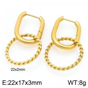 European and American fashion personality stainless steel creative splicing geometric double ring temperament gold earrings - KE120094-Z