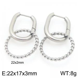 European and American fashion personality stainless steel creative splicing geometric double ring temperament silver earrings - KE120095-Z