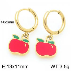 European and American fashion personality stainless steel creative fruit series apple pendant temperament gold earrings - KE120097-Z