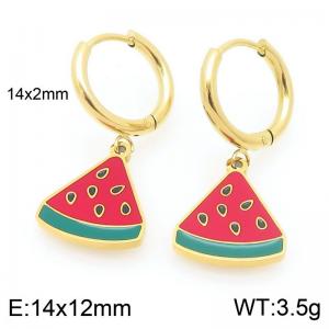 European and American fashion personality stainless steel creative fruit series watermelon pendant temperament gold earrings - KE120098-Z