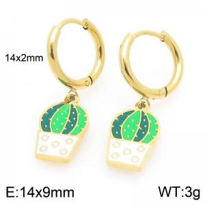 European and American fashion personality stainless steel creative plant series cactus pendant temperament gold earrings - KE120099-Z