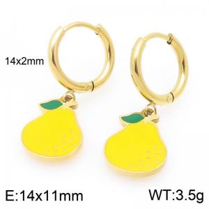European and American fashion personality stainless steel creative fruit series snow pear pendant temperament gold earrings - KE120100-Z