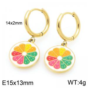 European and American fashion personality stainless steel creative fruit series orange pendant temperament gold earrings - KE120102-Z