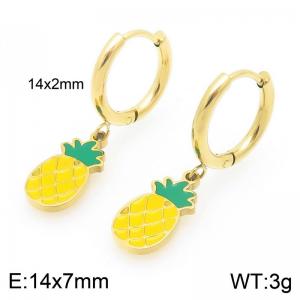 European and American fashion personality stainless steel creative fruit series pineapple pendant temperament gold earrings - KE120103-Z