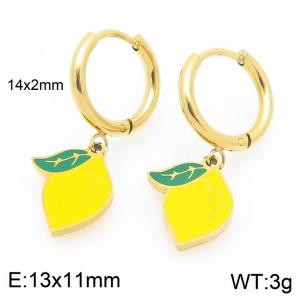 European and American fashion personality stainless steel creative fruit series lemon pendant temperament gold earrings - KE120105-Z