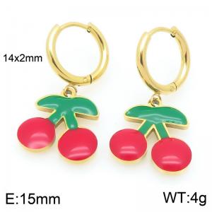 European and American fashion personality stainless steel creative fruit series cherry pendant temperament gold earrings - KE120106-Z