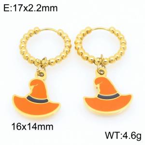 Stainless steel creative Halloween series witch hat pendant with temperament gold earrings - KE121152-Z