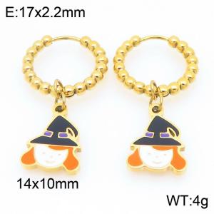 Stainless steel creative Halloween series witch pendant temperament gold earrings - KE121167-Z