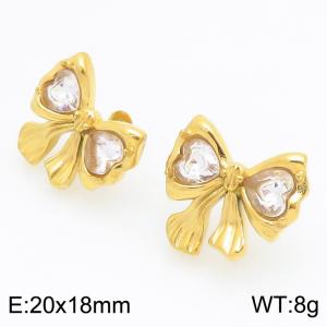 Stainless Steel Stone&Crystal Earring - KE122448-GSD