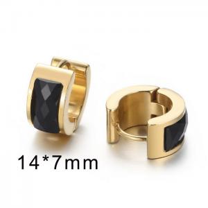 Round black glass gold ear buckle Gold-Plating Earring - KE19402-T