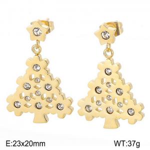 Christmas Tree Zircon Gold Star Ladies Earrings - KE47068-K