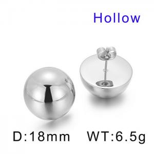 18mm Round Hollow Hemisphere Polished Steel Women's Ear Studs Earrings - KE55486-Z